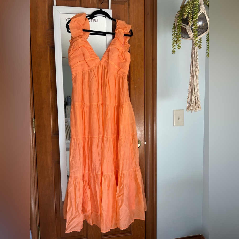 Grey bandit orange tiered flowy maxi dress